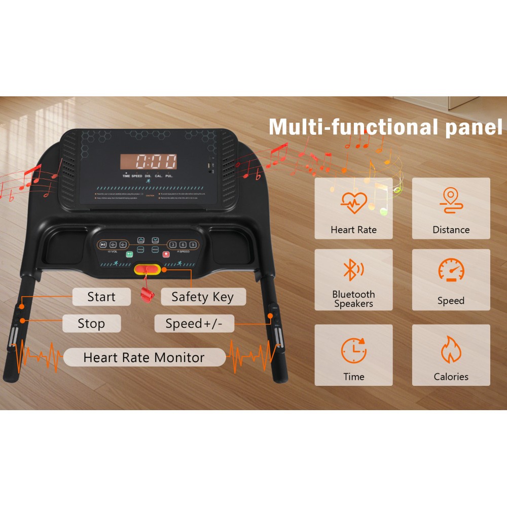 Auto-Fold Treadmill 3.0HP 350lbs Capacity Incline Bluetooth Speaker USB Charging
