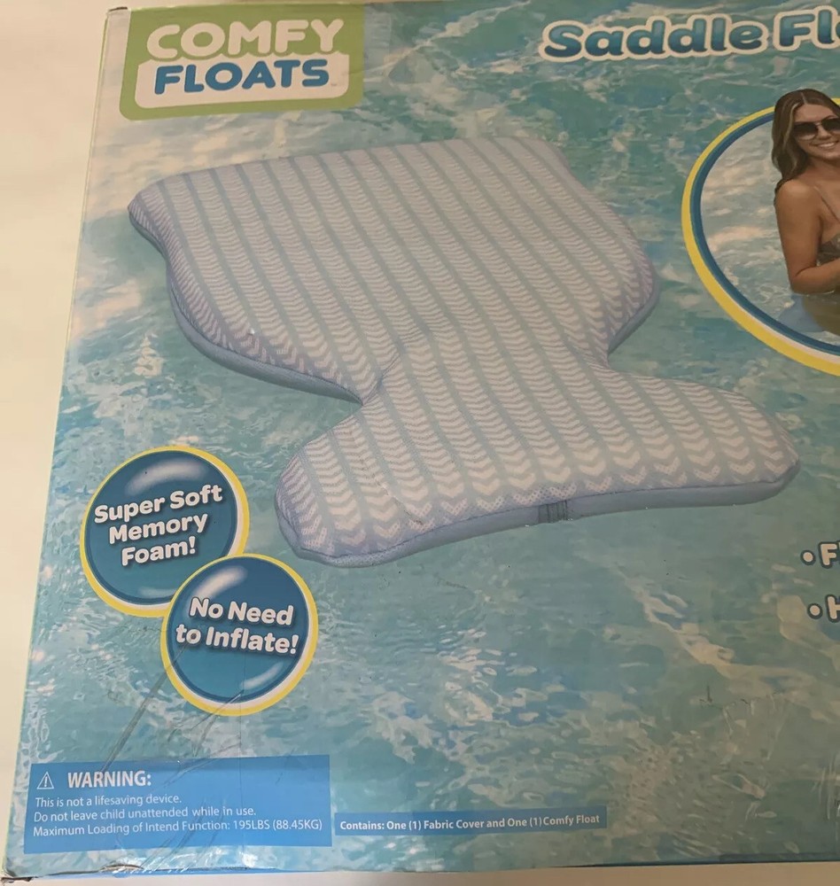 Comfy Floats Saddle Pool Float with Memory Foam And Blue Chevron Pattern