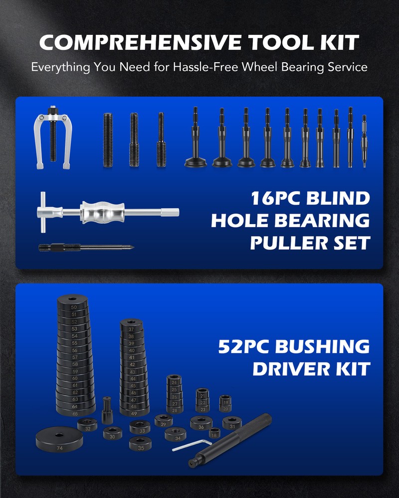 OMT 2 in 1 Blind Hole Inner Bearing Puller & Custom Bushing Driver Tool Set