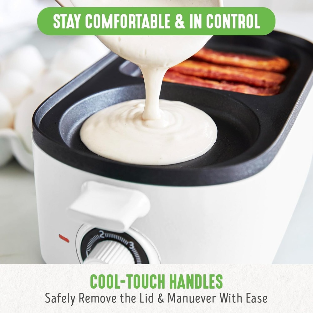 Breakfast Made Simple: 3-in-1 Maker with Griddles, Timer & Cool-Touch Handles