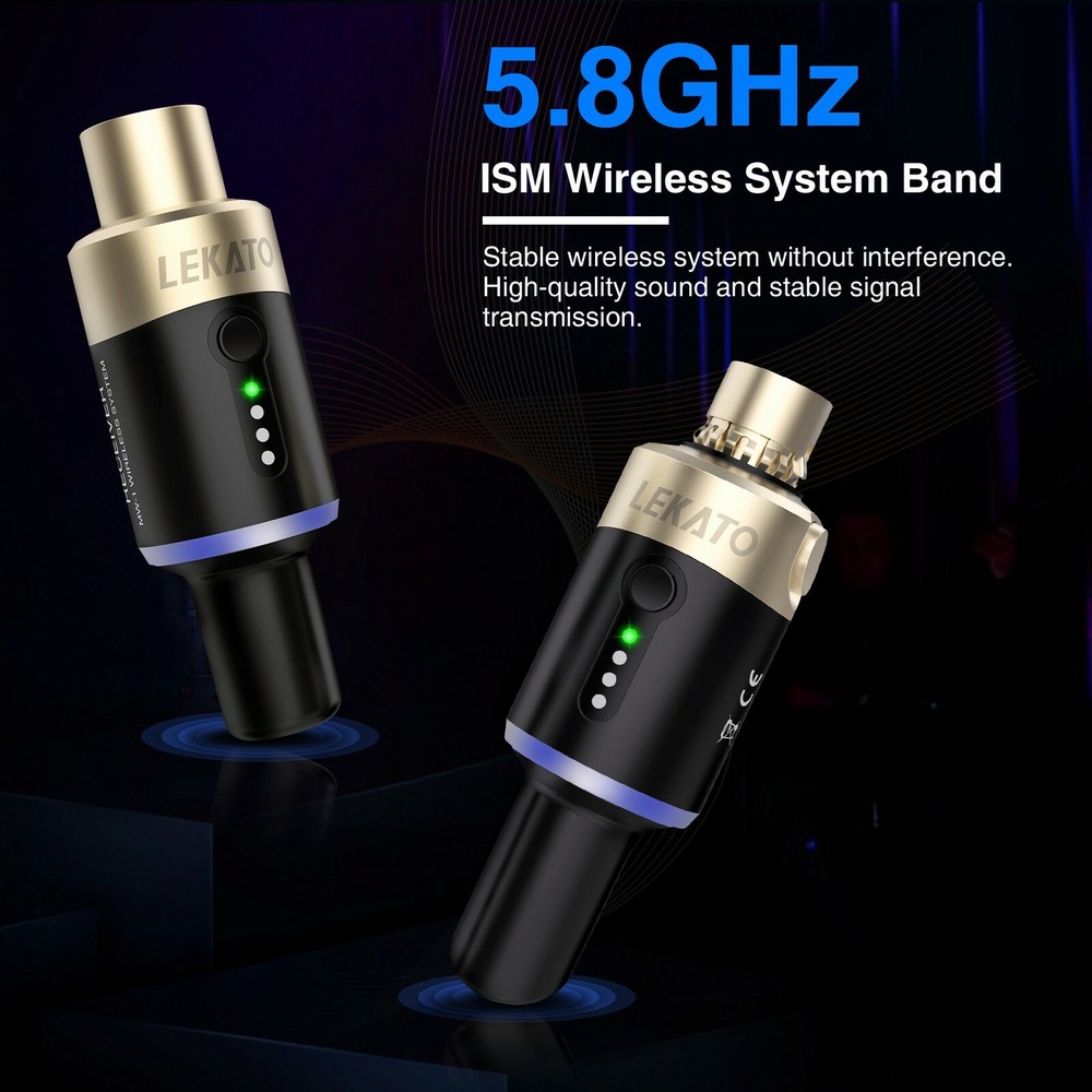 LEKATO Wireless Microphone System Transmitter Receiver 5.8GHz Plug On XLR 100FT