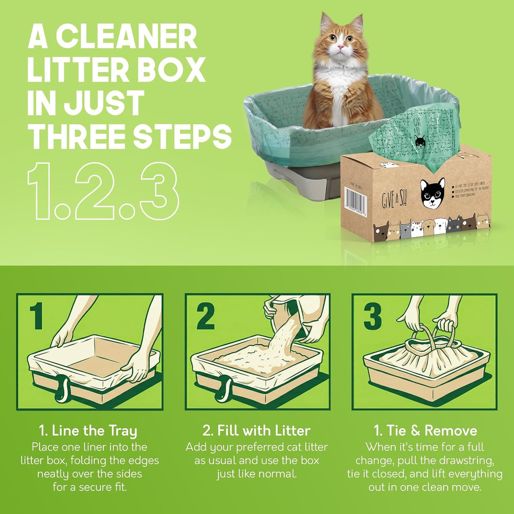 Home Compostable Cat Litter Box Liners, Jumbo XL 36” x 19” Drawstring - Extra Th