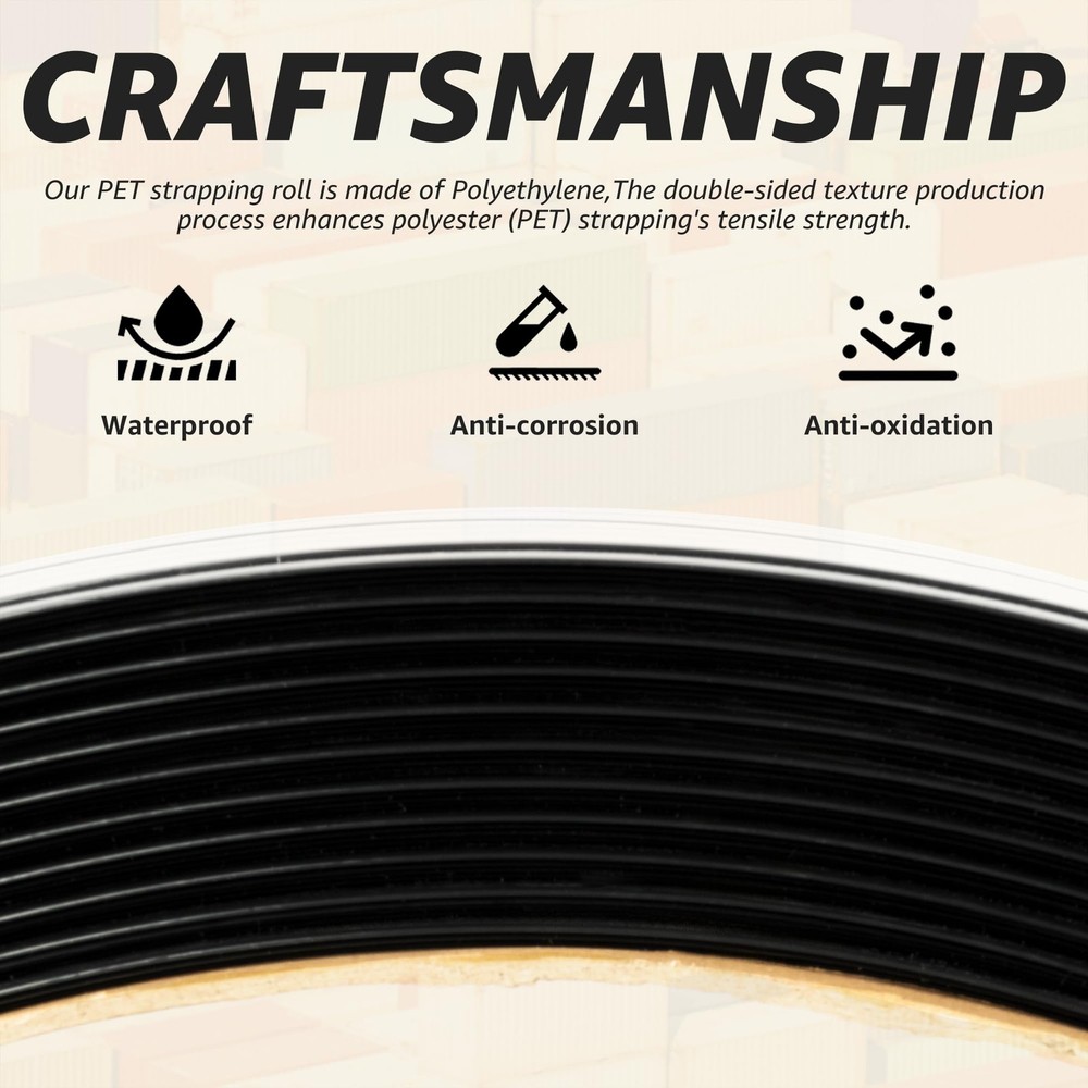 U.S. Solid 1/2" x 0.02" x 2952ft Polyester PET Strapping Black