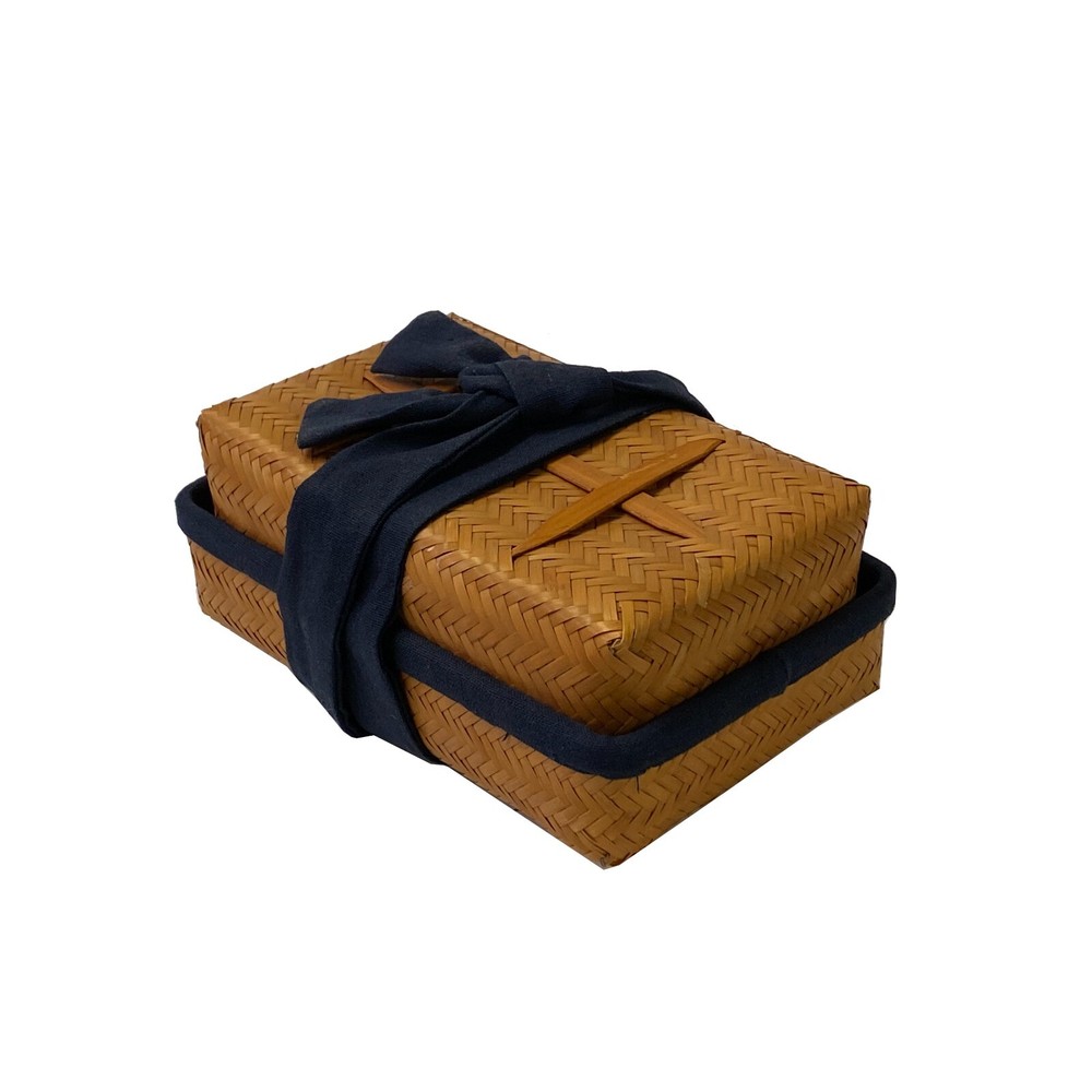 Asian Handmade Rustic Brown Rattan Rectangular Accent Storage Box ws2976