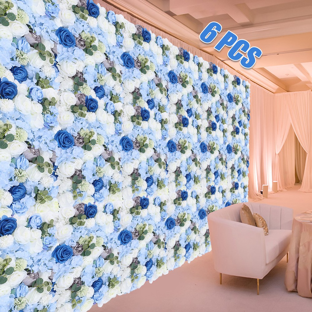 6x Artificial Flower Wall Panel Silk Rose Hydrangea Backdrop Wedding Party Decor
