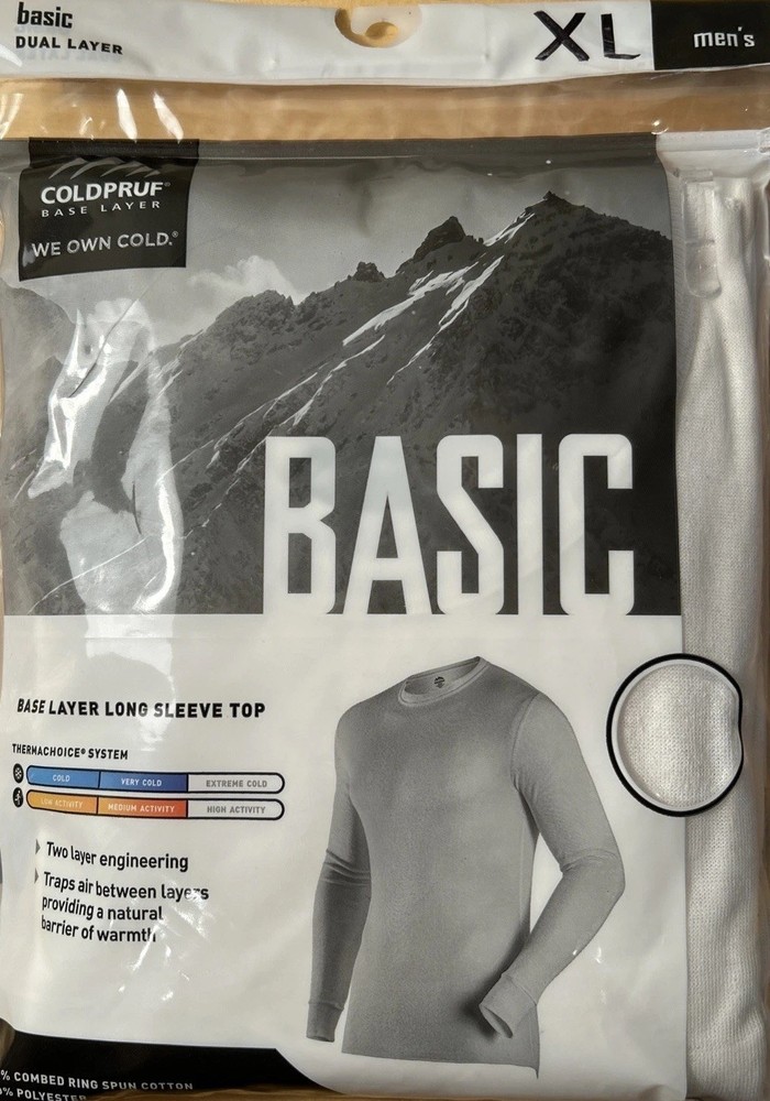 NEW Extra Large XL Base Layer Top Long Sleeve Basic White COLDPRUF Men's NIP