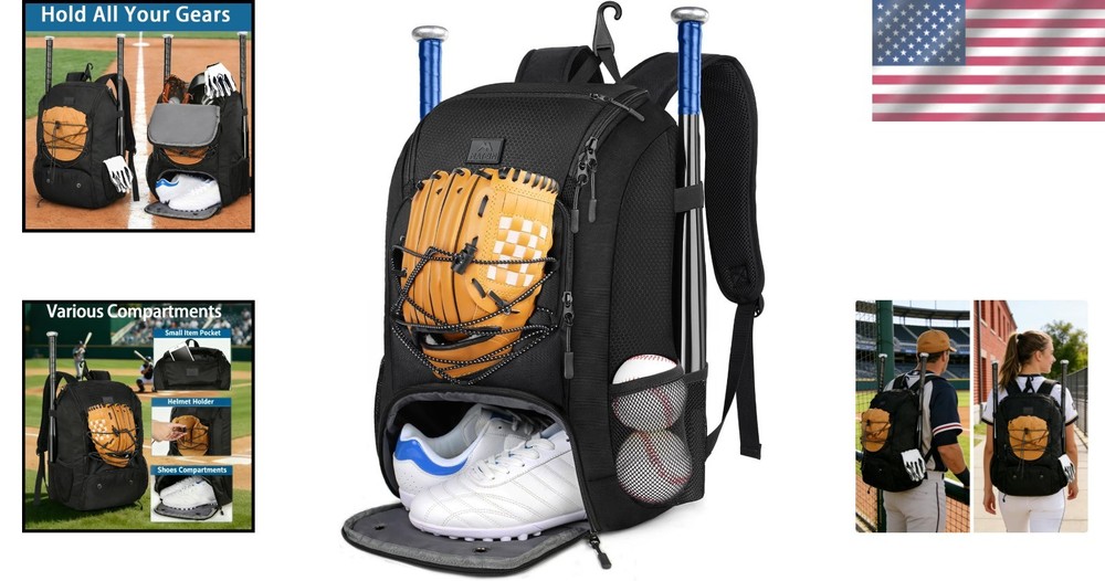Lightweight Baseball Backpack with Shoe Compartment - 29L Accommodating Design