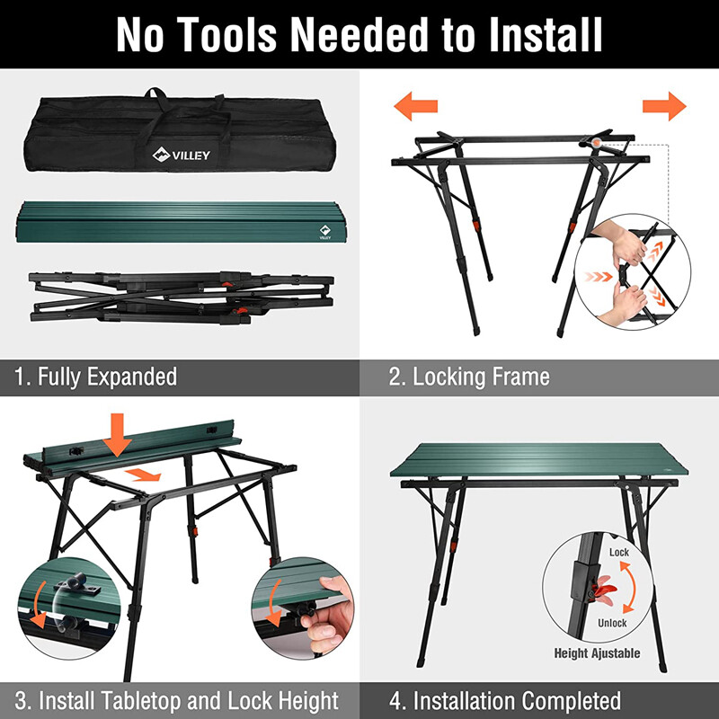 VILLEY Portable Camping Table with Adjustable Lightweight Folding Beach Table