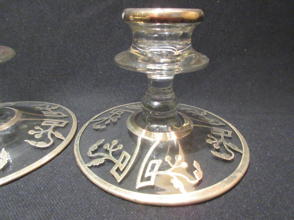 Fostoria #2324 3 1/2" Candlestick Pair with Silver Overlay