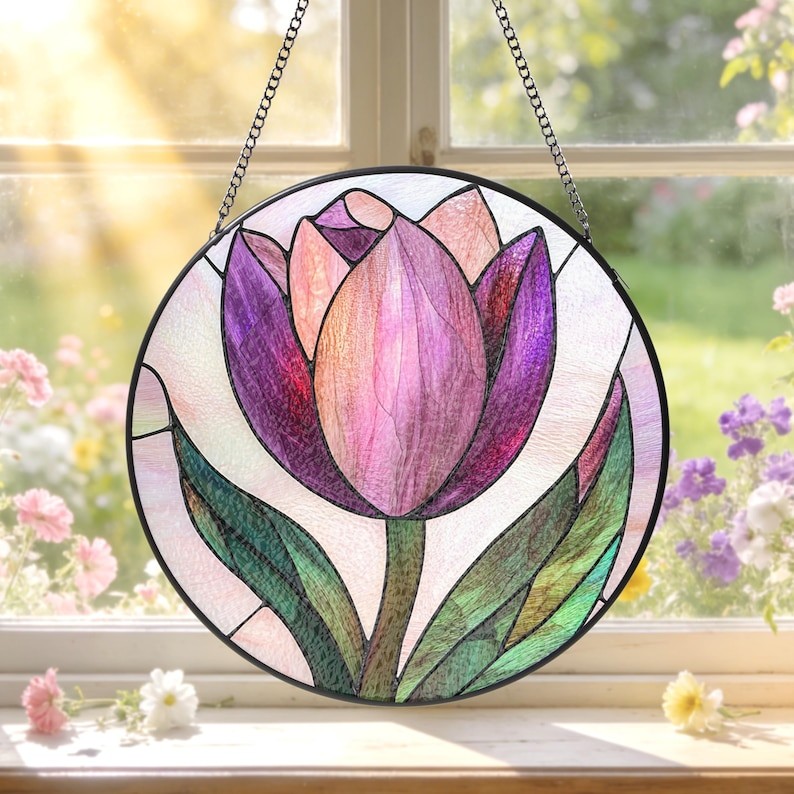Stained Glass Tulips Suncatcher