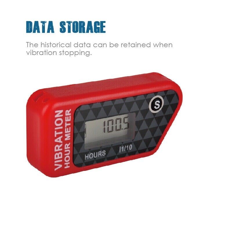 Digital LCD Wireless Vibration Hour Meter Resettable JOB Time Data Storage IP68