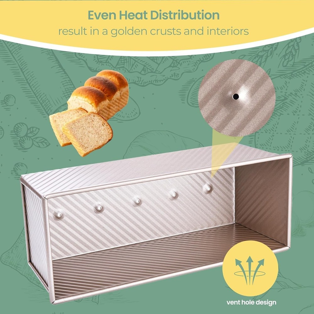 Versatile 2.2Lb Pullman Loaf Pan with Lid - Create Perfect Bread & Cakes