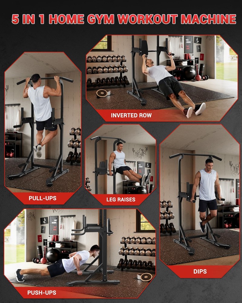 Power Tower, Heavy Duty Pull Up Bar 450LB Capacity, Multi-Functional Dip Stat...