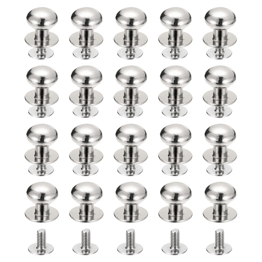 10mm Ball Head Stud Rivets Screw Back, 20Pack Round Head Button, Silver Tone