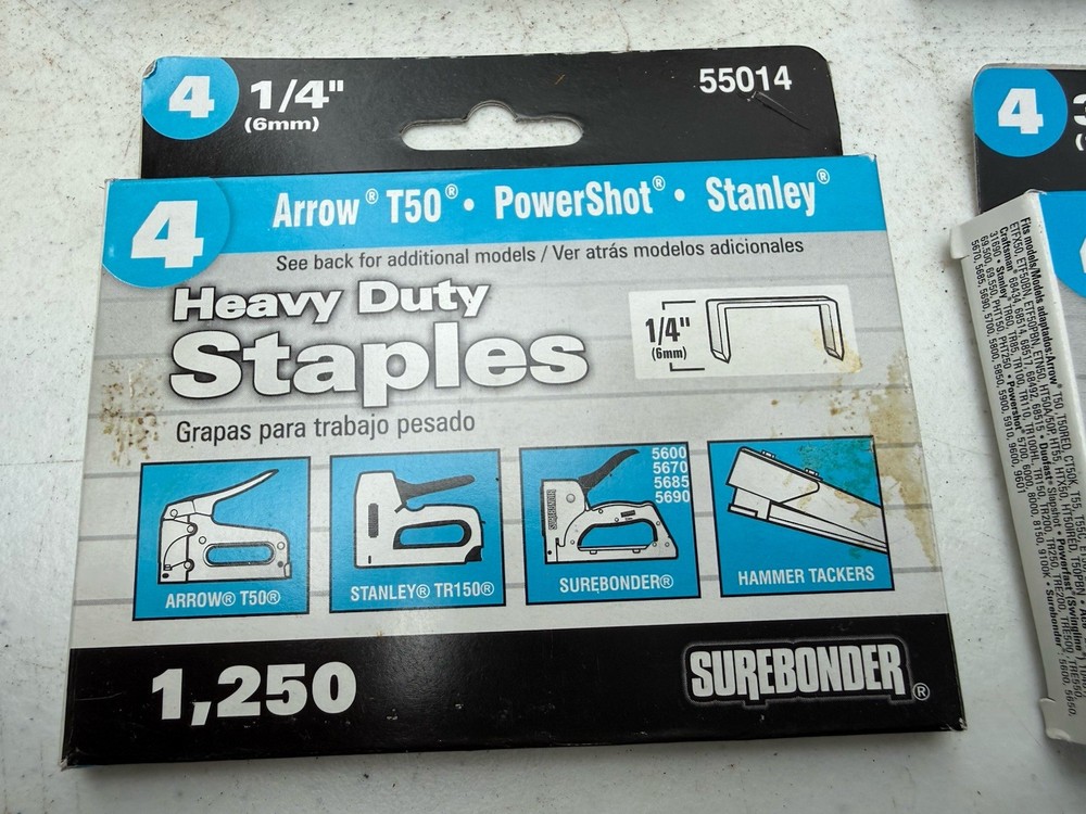 (Quantity 9 Boxes) Assorted Staples - Surebonder Various Sizes, Arrow, Stanley