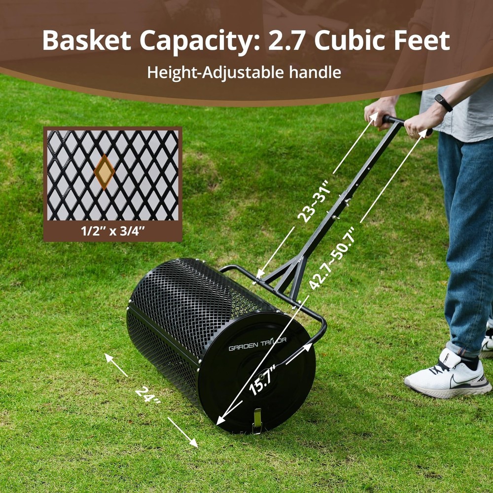 Compost Spreader 24 Inch Peat Moss Spreader with Installation Support Accesso...