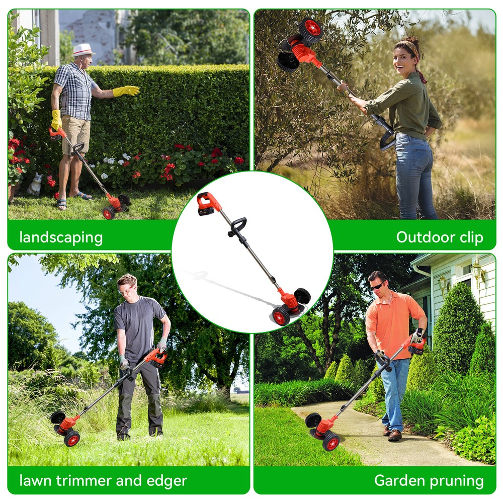 Electric Cordless Grass String Trimmer Lawn Edger Weed Wacker Cutter + 2 Battery