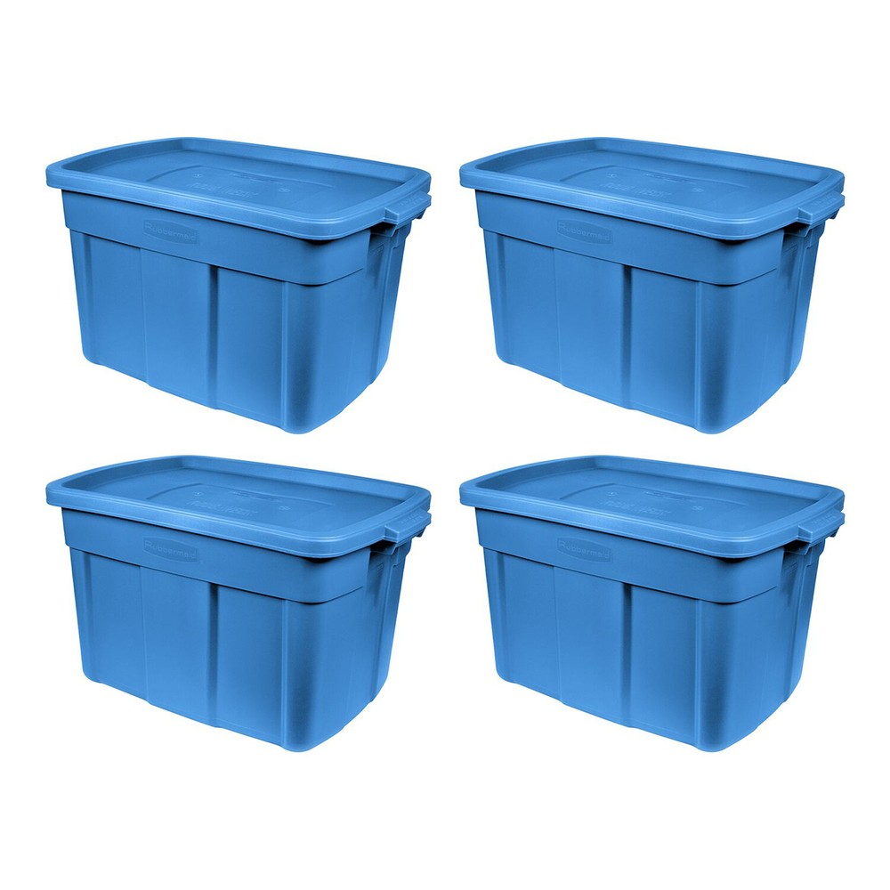 Roughneck 25 Gal Stackable Storage Container, Heritage Blue (4 Pack) (Open Box)