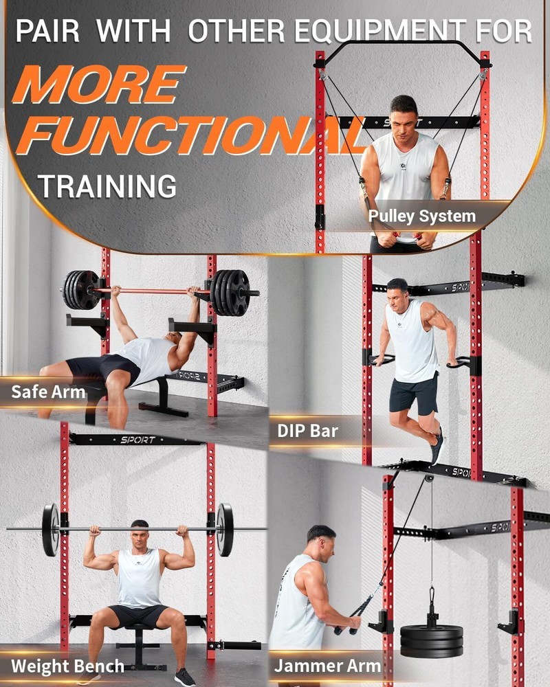 1000LB Foldable Wall-Mounted Squat Rack,Power Rack with Pull-Up Bar for Home Gym