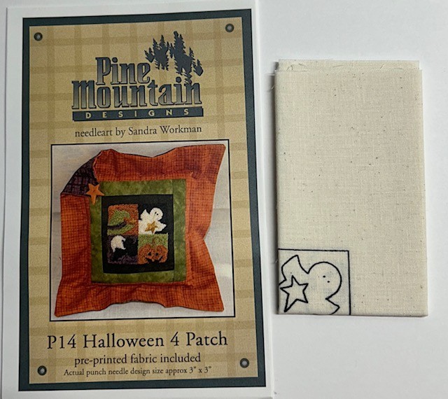 PINE MOUNTAIN Designs PUNCH NEEDLE PATTERN  PRE-PRINTED FABRIC Halloween 4 Patch