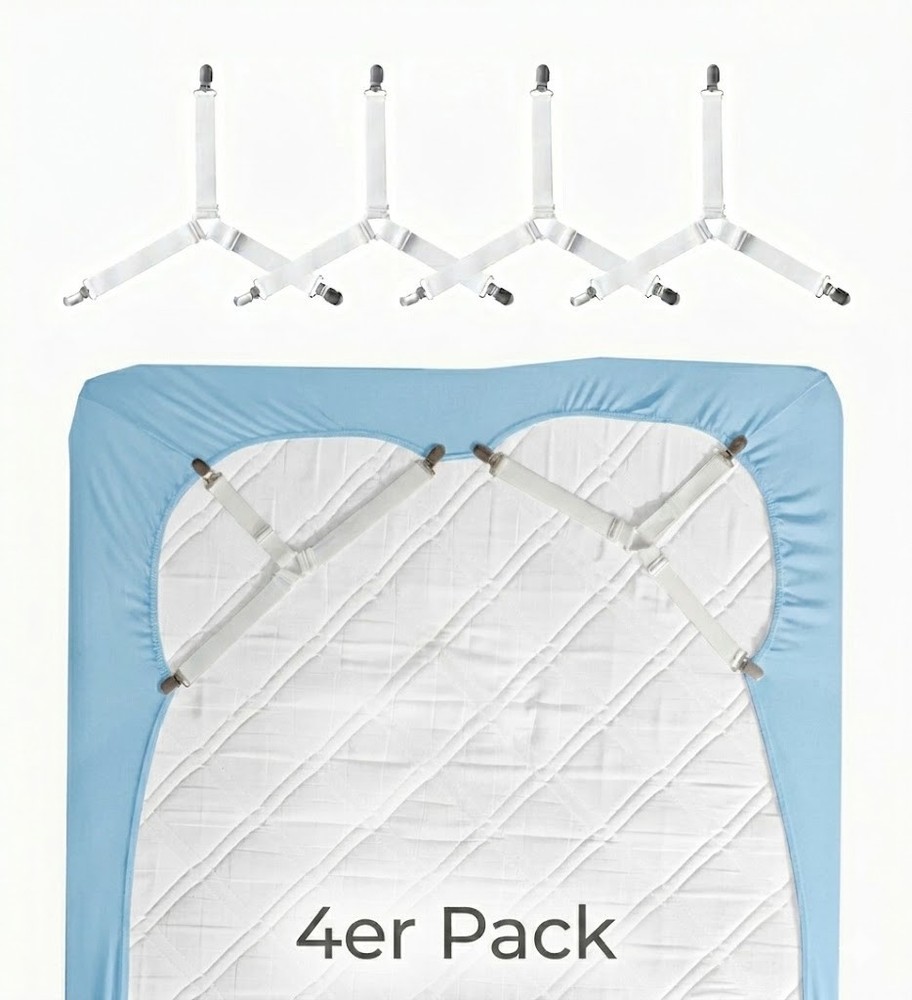 4-Piece Set Bed Sheet Clips Adjustable with Metal Clips, White/Black