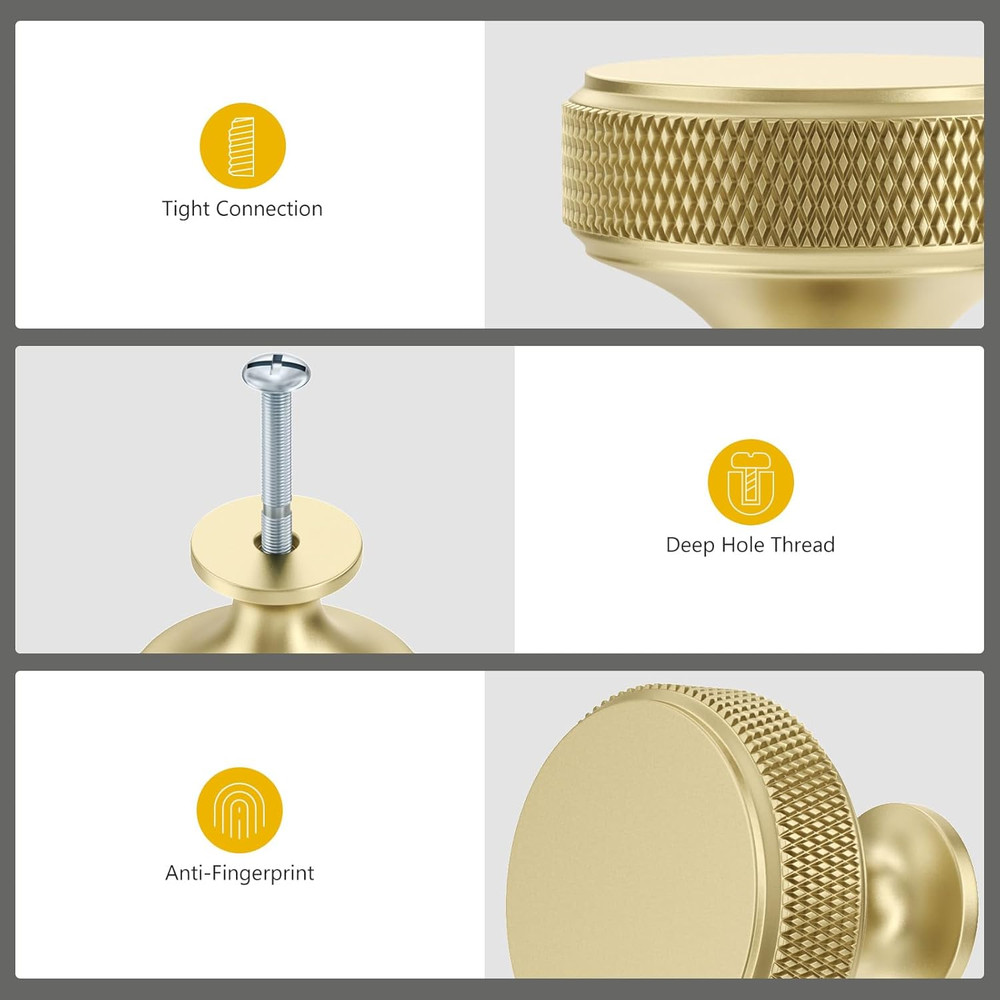 10 Pack Knurled Matte Gold Cabinet Knobs Brushed Brass Drawer Pulls Kitchen