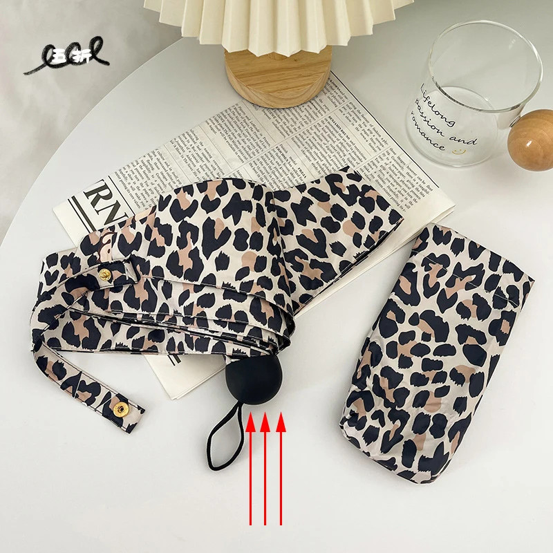 Leopard Print 3 5 Folding Rain Umbrella Automatic Manual Creative Outdoor Windpr