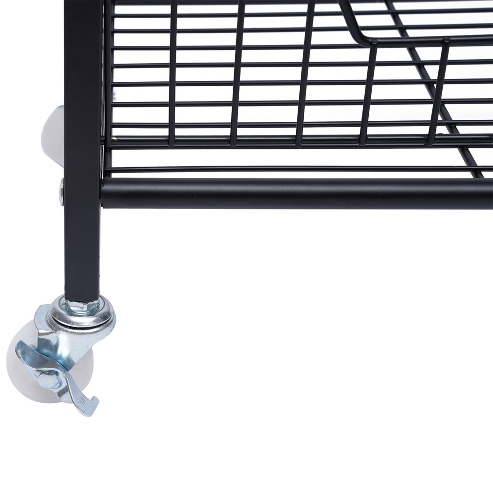 Kitchen Baker's Rack 4 Tier Rolling Metal Storage Shelf Black 55" Height+Wheels