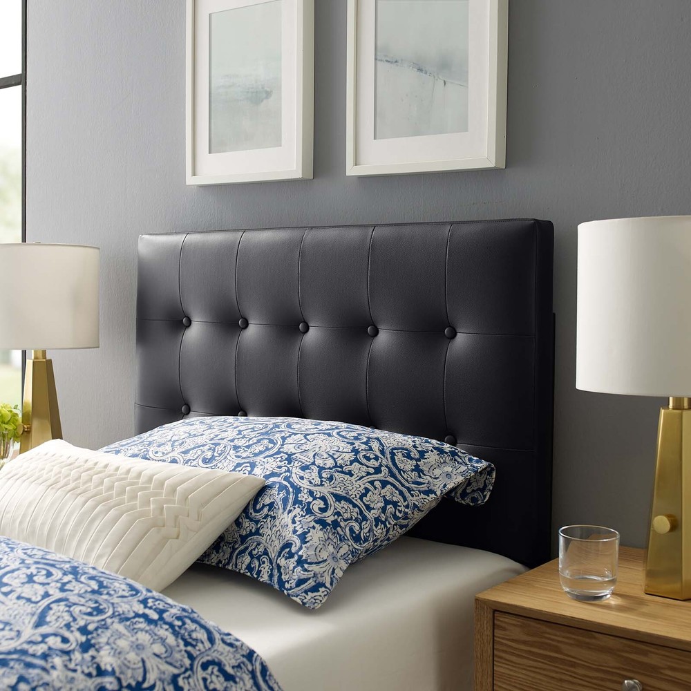 Modway Emily Tufted Button Vegan Leather Upholstered Twin Headboard in Black