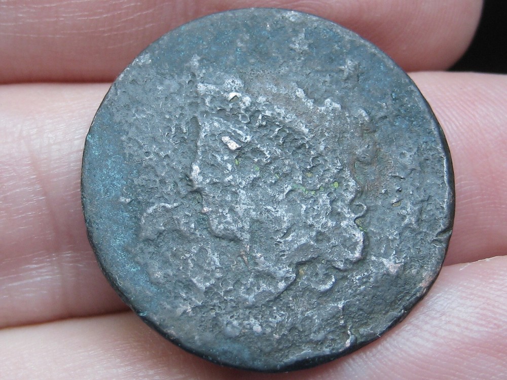 1827 Matron Head Large Cent Penny- Shipwreck Effect, Thin Planchet- 7.1 Grams