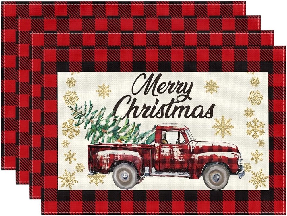 Artoid Mode Red and Black Buffalo Plaid 12 x 18, Rectangular 4 Pcs, Red/Black