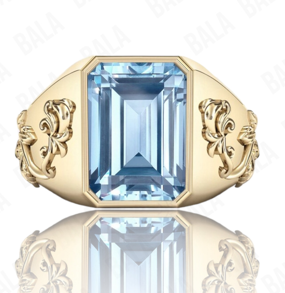Handmade 925 Sterling Silver Blue Topaz Ring, Rectangular Emerald Cut Aqua Blue
