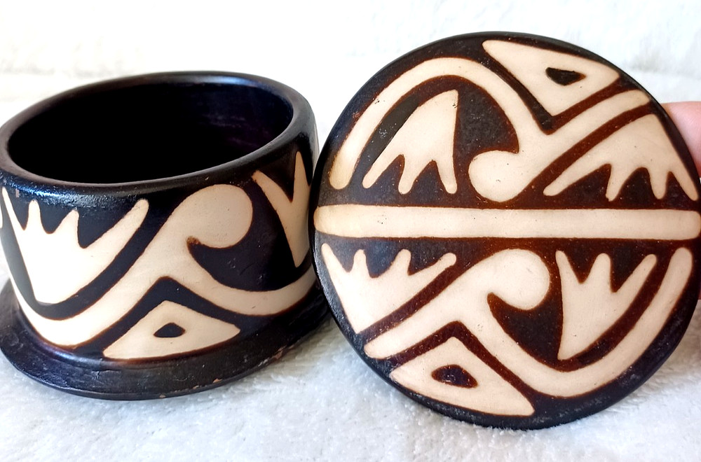 Peruvian Chulucanas Lidded Pottery Jar Signed 3.5"
