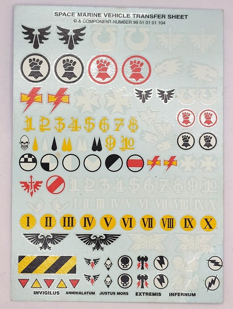 Warhammer 40k Transfer sheet Space Marine Vehicles 2000s