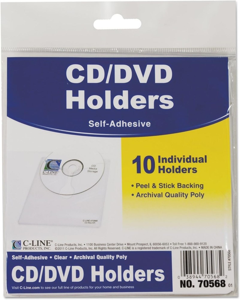 Space-Saving Self-Adhesive CD Holders, 10-Pack - Dust Resistant Protection