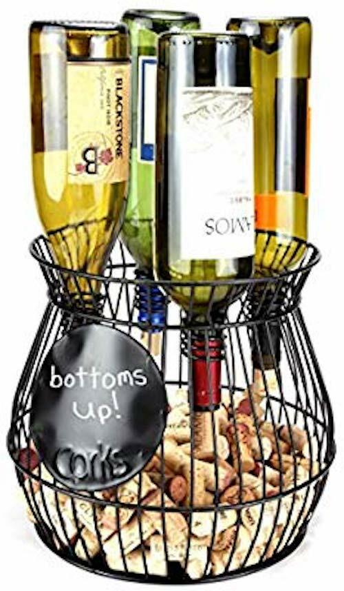 Home-X "Chalkboard " Write A Note, Wine Corks Saving Cage Holds 4 Wine Bottles.