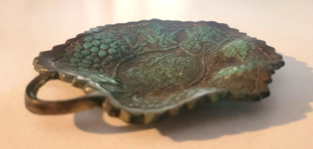 Vintage Solid Brass Holy Land Grape Leaf Dish - Made in Isreal