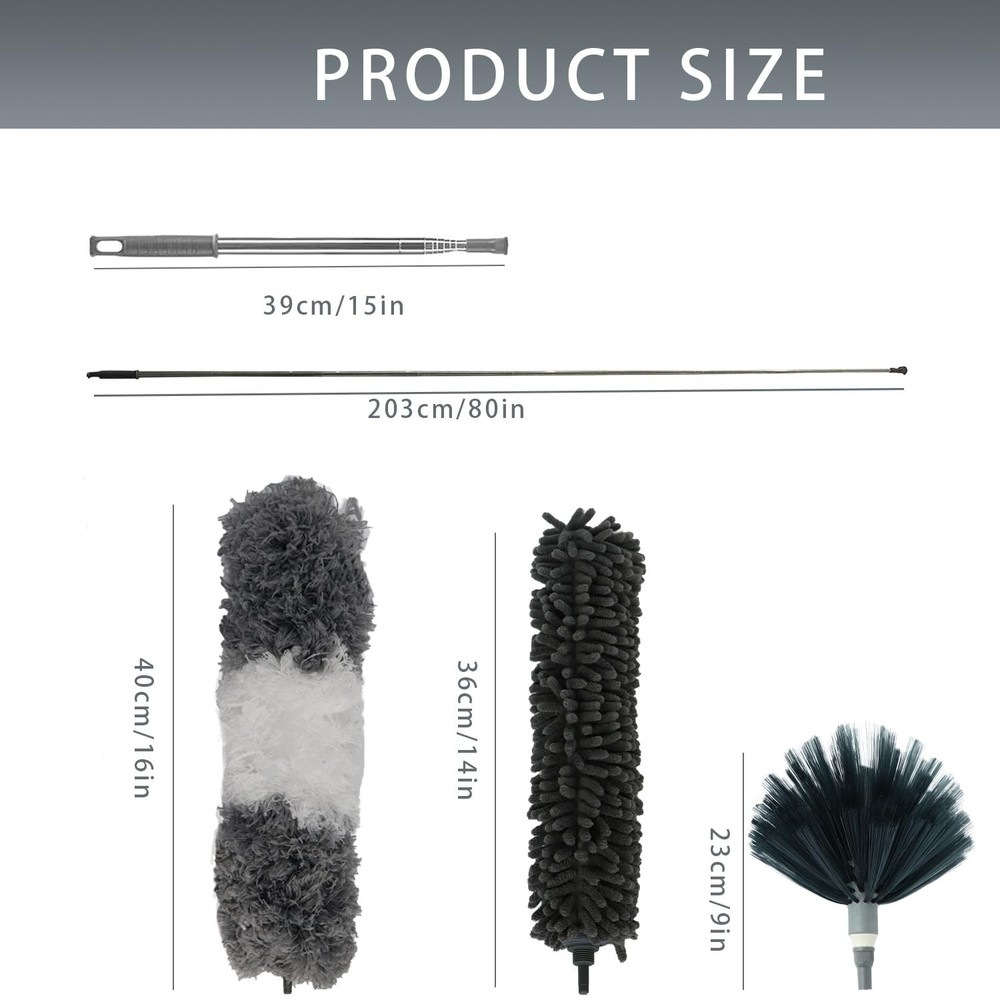 4 Pcs Microfiber Cobweb Duster with 100" Extension Pole,Bendable Ceiling Fan ...