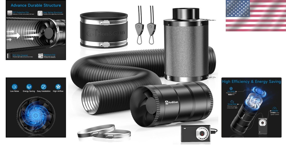 Efficient 4" Hydroponics Ventilation: Duct Fan, Carbon Filter, Speed Control