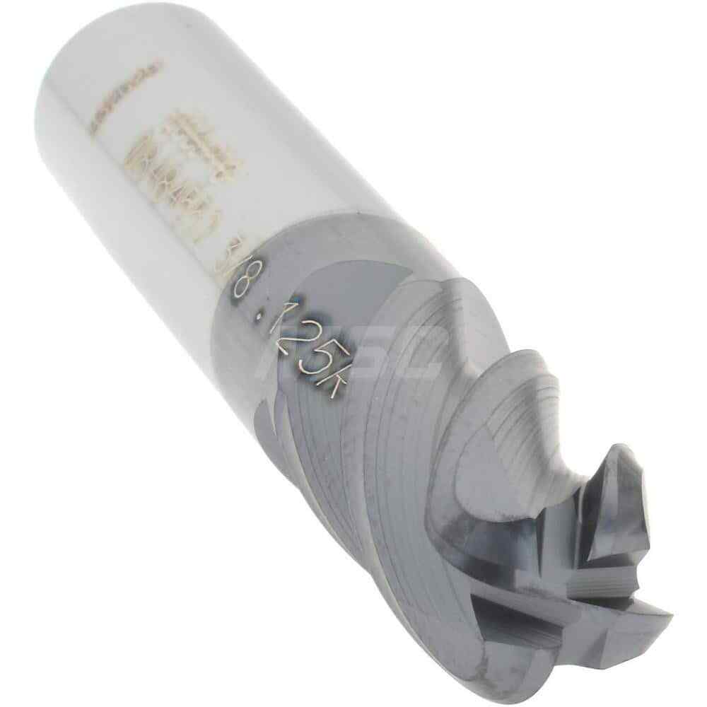 Accupro 3/8" Diam 4 Flute Single End Solid Carbide 1/8" Corner Radius End Mil...