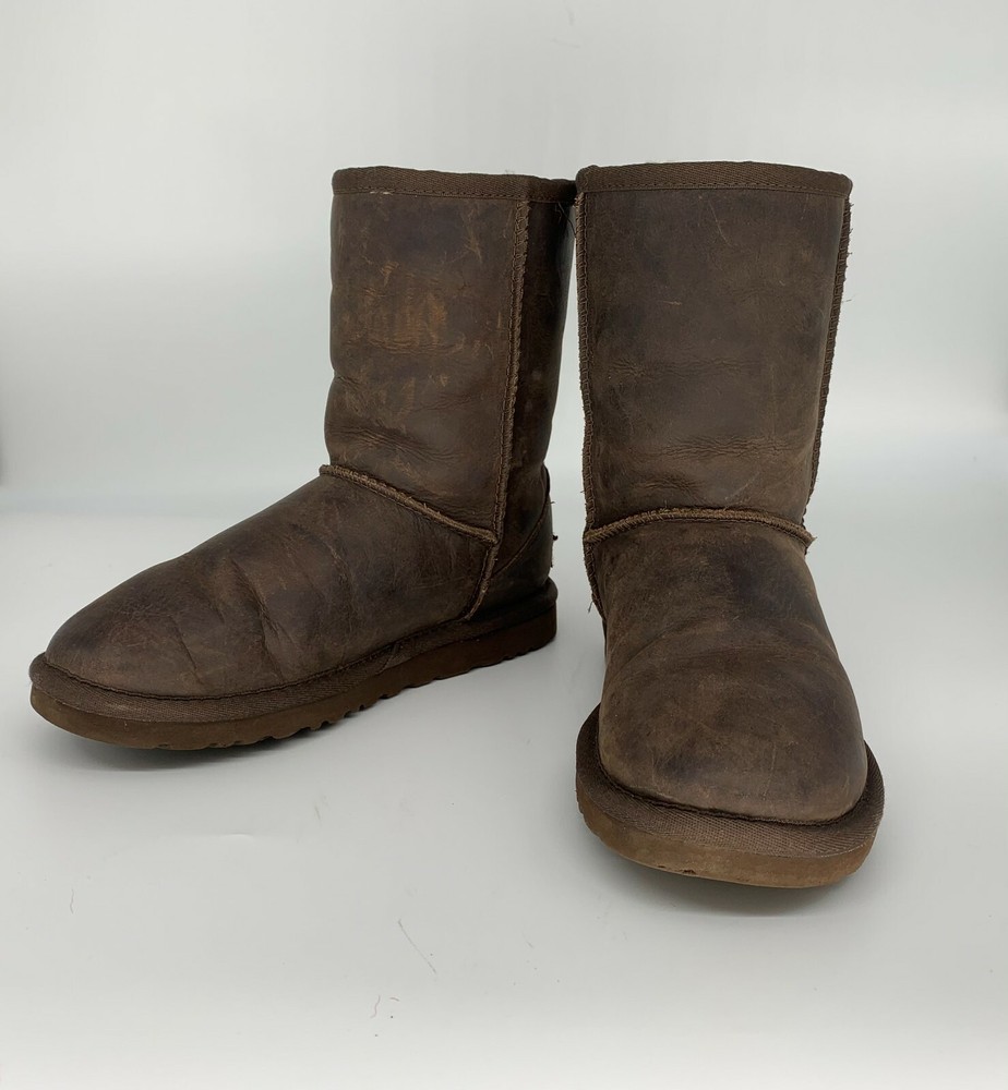 UGG Womens Classic Short 1005093 Pull On Leather Brown Boots Size US 5