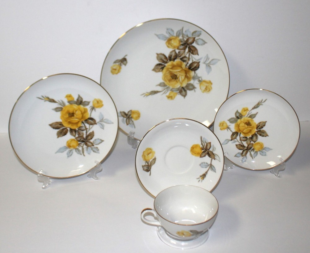 Sango Cotillion Yellow Rose Coupe 5-Piece Place Setting, Multiple Available