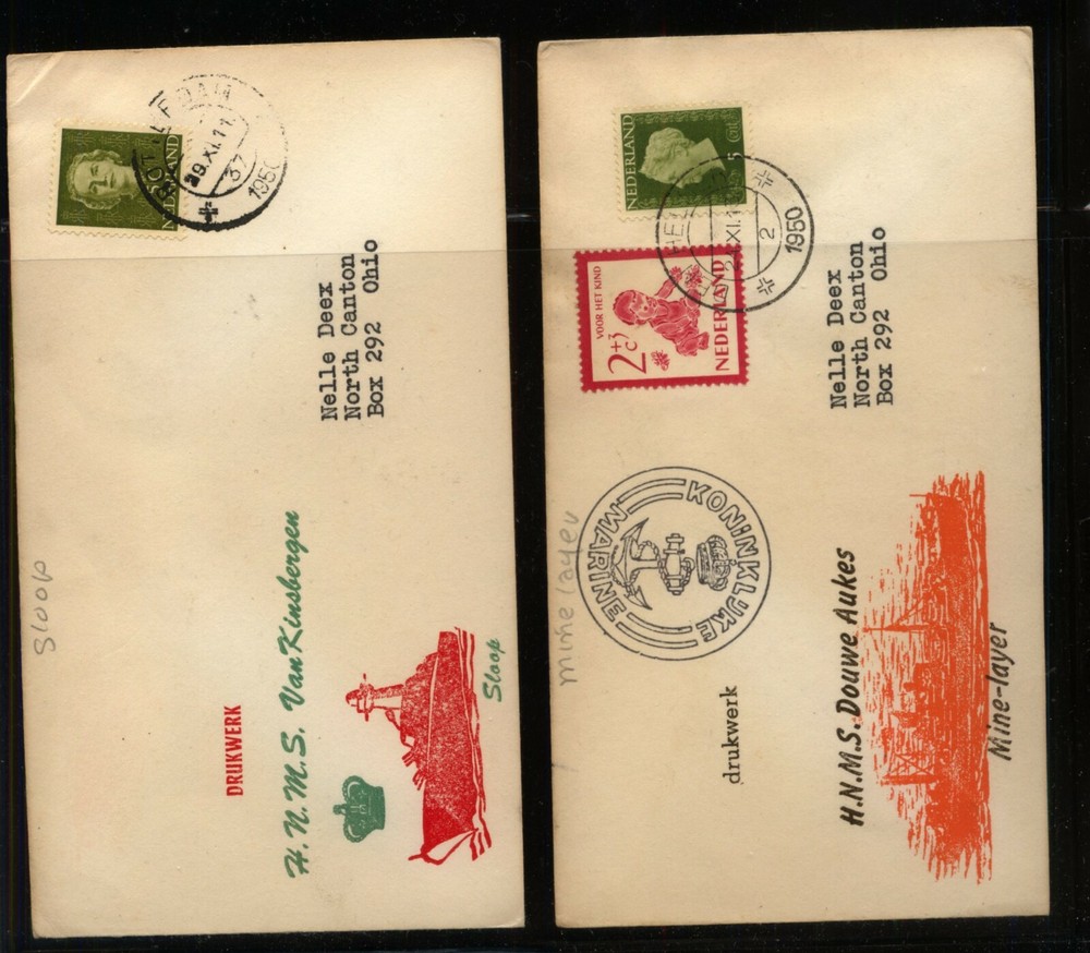Netherlands   2  ship  cachet  covers     JL0523