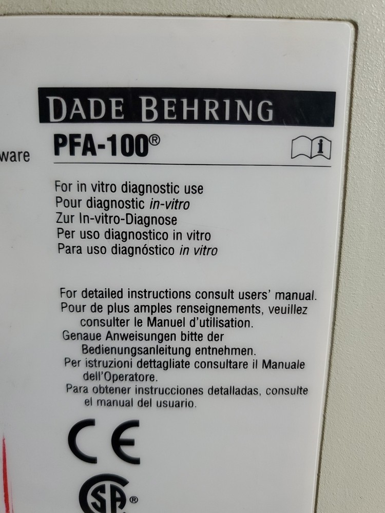 Dade Behring PFA100 Platelet Function Analyzer