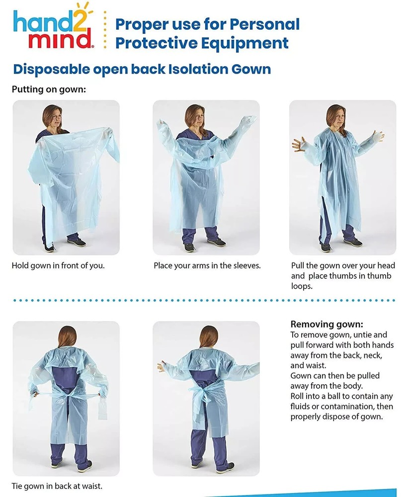hand2mind Polyethylene, Level 1, Disposable, Non-Surgical Isolation Gowns 15 pc