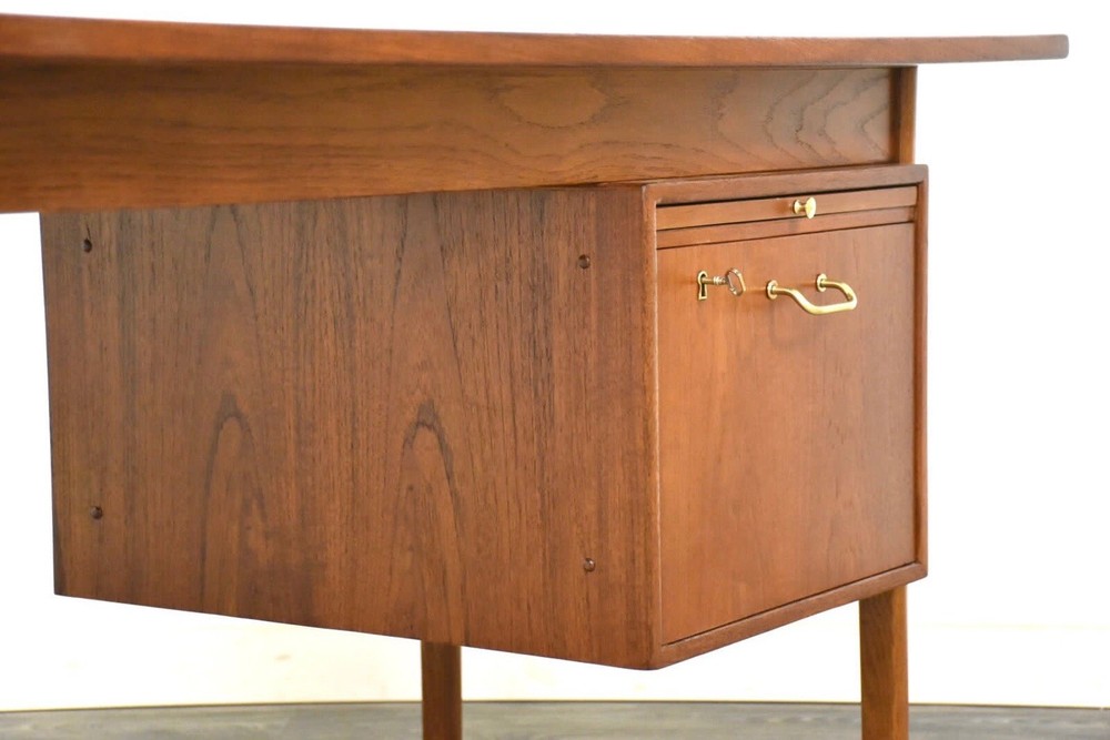 Danish Mid Century Modern Teak and Brass Desk