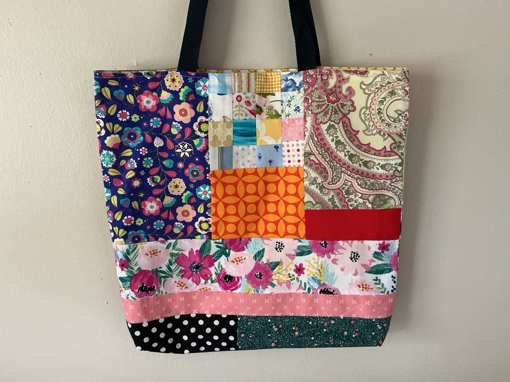 Handmade Shabby Chic Tote Bag 18” Patchwork Pattern Lined