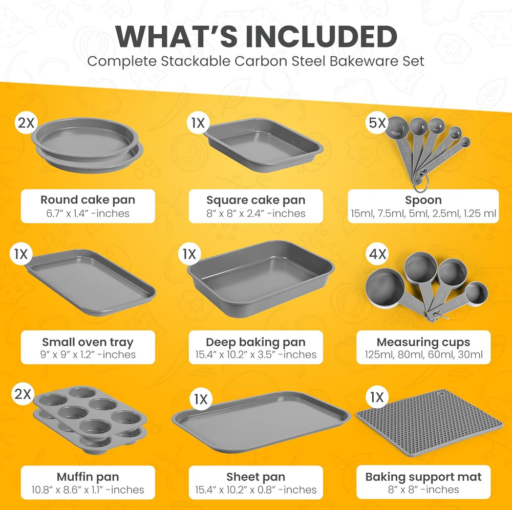 11 Piece Stackable Nonstick Baking Pan Set, Space-Saving Nesting Bakeware, 6-Cup