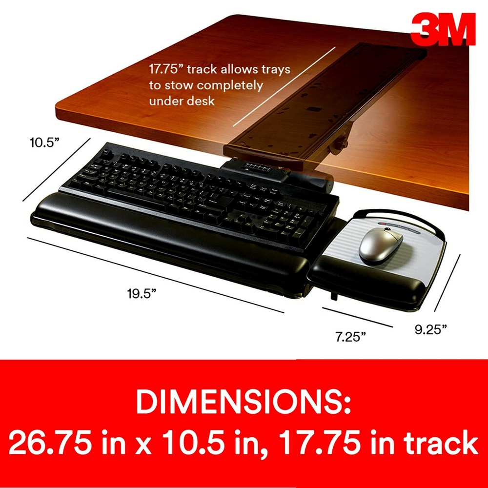 3M Adjust Keyboard Tray with Adjustable Keyboard and Mouse Platform AKT80LE