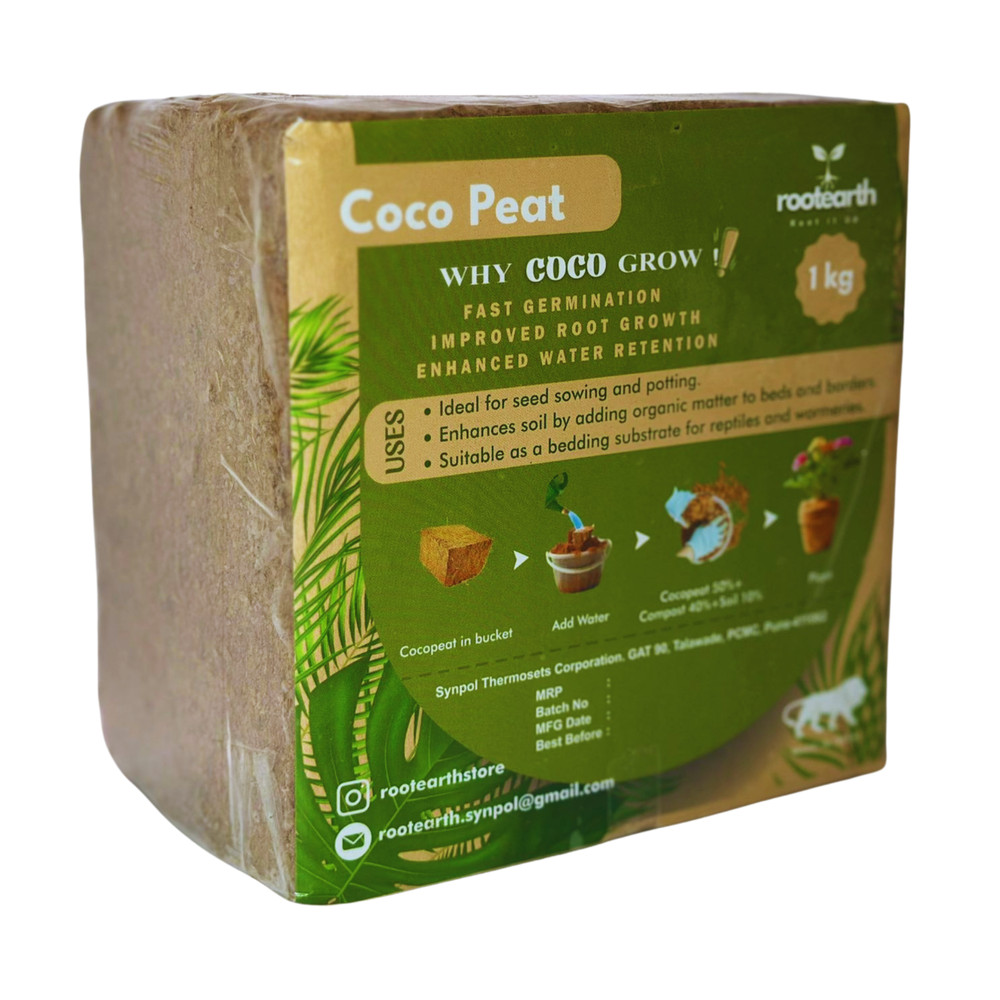RootEarth Coco Peat Block 2.2lb Expands 10lb Low EC Washed Coir Growing Medium